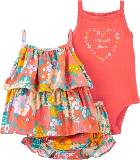 Carter's dívčí set: tílko, body a kraťasy Orange Flowers (6 měsíců)