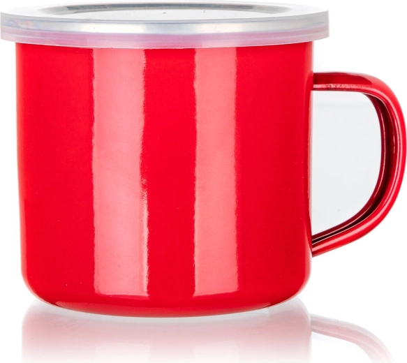 Smaltovaný hrnek s víčkem 0,5 l červený