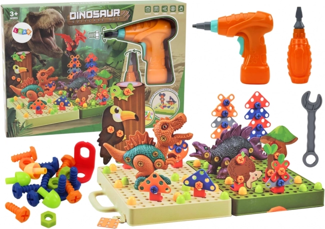 Konstrukční 3D stavebnice dinosaurů s vrtačkou v kufříku