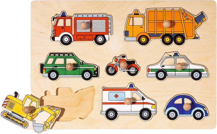 Dřevěné vkládací puzzle dopravní prostředky