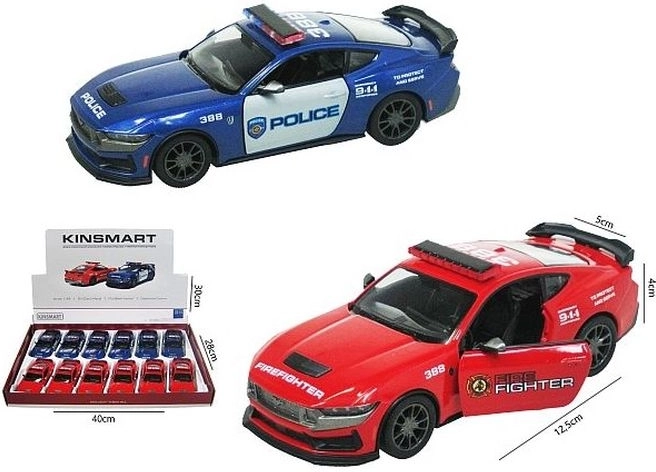 Model auta Ford Mustang 2024 Dark Horse – policejní nebo hasičská verze, pull back