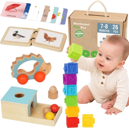 Woopie Green montessori smyslový vzdělávací box 6 v 1 pro děti od 7–8 měsíců