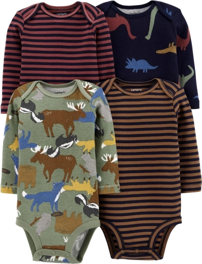 Carter's kojenecké body s dlouhým rukávem brown/navy, 4 ks, velikost 56 (NB)