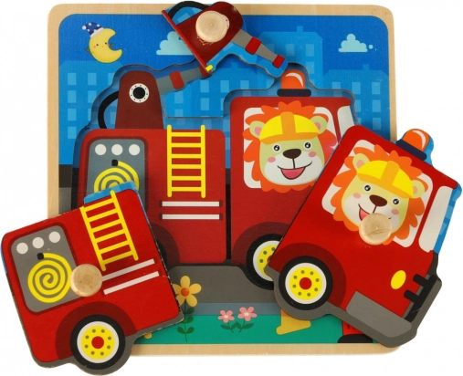 Dřevěné puzzle hasičský vůz pro děti