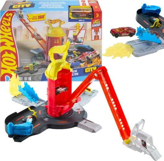 Hot Wheels City super hasičská stanice s kovovým autíčkem