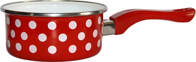 Smaltovaný rendlík s rukojetí 16 cm, 1,5 l – červený puntík