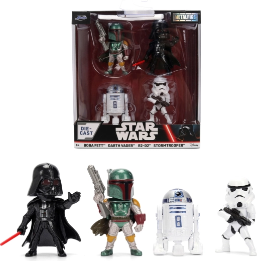 Sada 4 figurek STAR WARS Metalfigs – Darth Vader, R2‑D2, Stormtrooper a Boba Fett