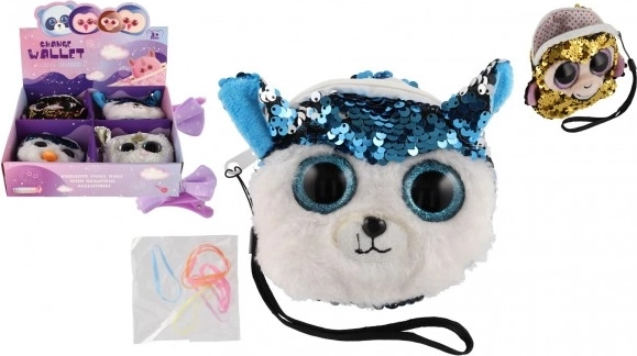 Dívčí látková peněženka zvířátko s flitry a doplňky do vlasů