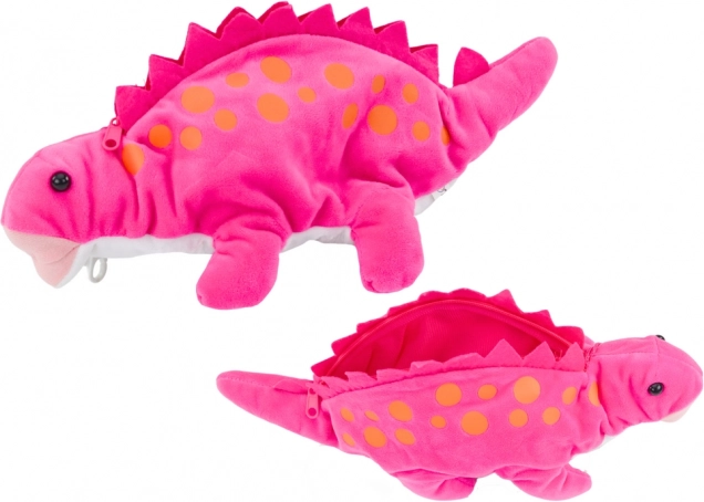 Plyšový růžový dinosaurus – penál a schovka se závěskem