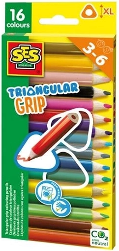 SES trojúhelníkové silné pastelky s ergonomickým úchopem 16 ks