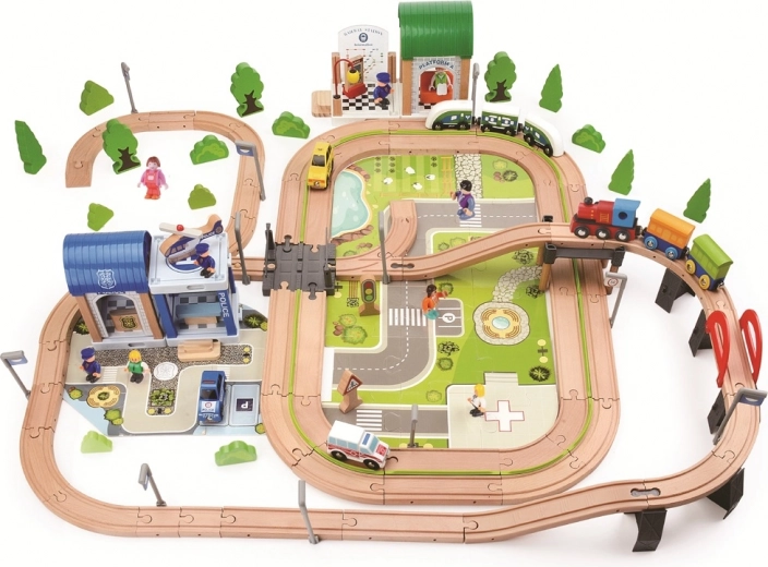 2Kids Toys dřevěná vláčkodráha město a vesnice 200 dílů
