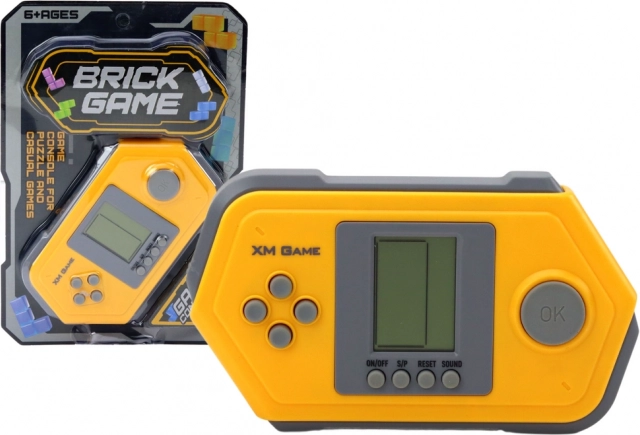 elektronická kapesní konzole tetris brick game – šedo‑žlutá
