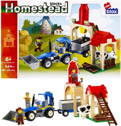 Stavebnice farma s kravičkou a traktorem s přívěsem, 344 dílků