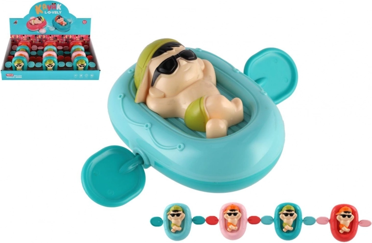 Natahovací panáček na lehátku do vody, plastový, 13 × 9 cm, 4 barvy