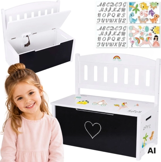 Tooky Toy dřevěná truhla na hračky 3 v 1 s lavicí a kreslicí tabulí