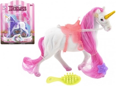 Jednorožec na česání se sedlem a doplňky, 15 cm