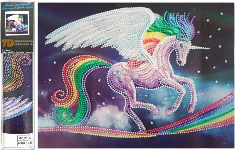 Diamantové malování 7D – duhový jednorožec 30 × 40 cm