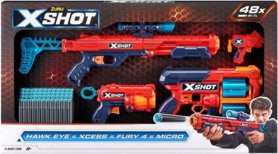Sada pistolek X-Shot Combo Hawk Eye + Xcess + Fury 4 + Micro