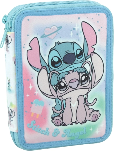 Vybavený dvoupatrový penál Disney Stitch & Angel světle modrý
