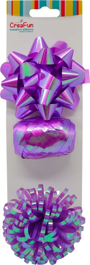 Dárková sada fialová duhově lesklá – stuha 10 m a 2 mašle