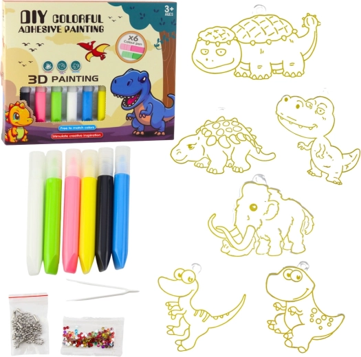 Kreativní DIY sada – vitrážové přívěsky dinosauři se 6 gelovými fixy