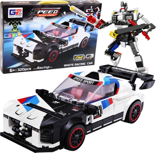 Stavebnice 2v1 sportovní auto a robot, 320 dílků, bílá