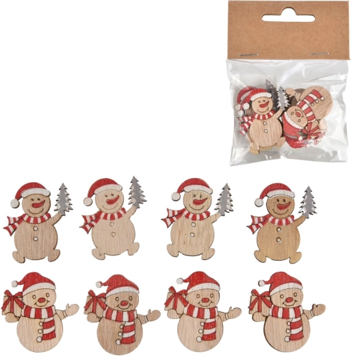 Dřevění sněhuláci béžoví – sada 8 ks, 3,5 cm