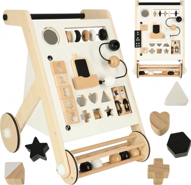 Dřevěný chodítko s interaktivní tabulí a třídícím boxem