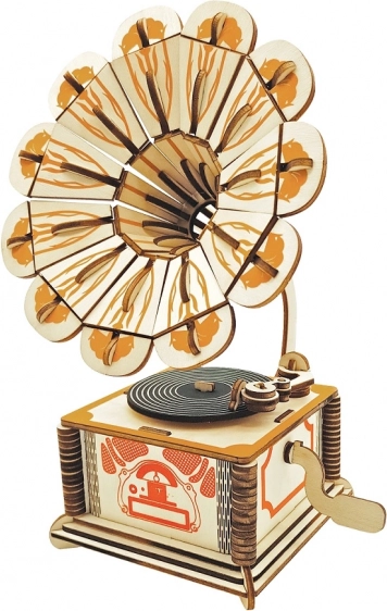Woodcraft dřevěné 3D puzzle gramofon barevný
