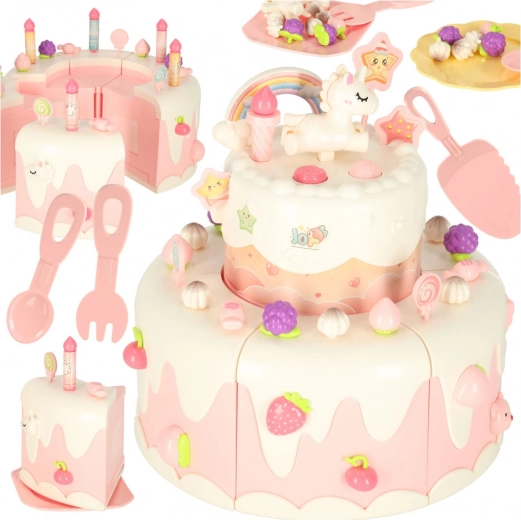 Dvoupatrový narozeninový dort s hudbou a světly, růžový, 16 dílů