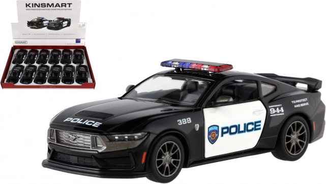 kovový model auta Ford Mustang Dark Horse Police 2024 1:38 se zpětným natažením, 13 cm