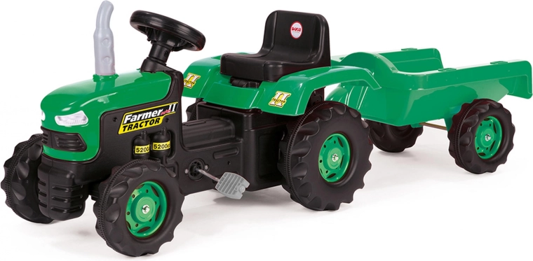 Dětský šlapací traktor s vlečkou zelený