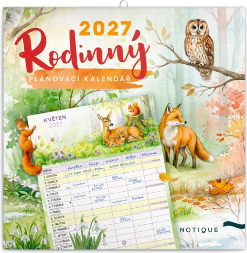 Notique rodinný plánovací kalendář Zvířátka 2027 30 × 30 cm