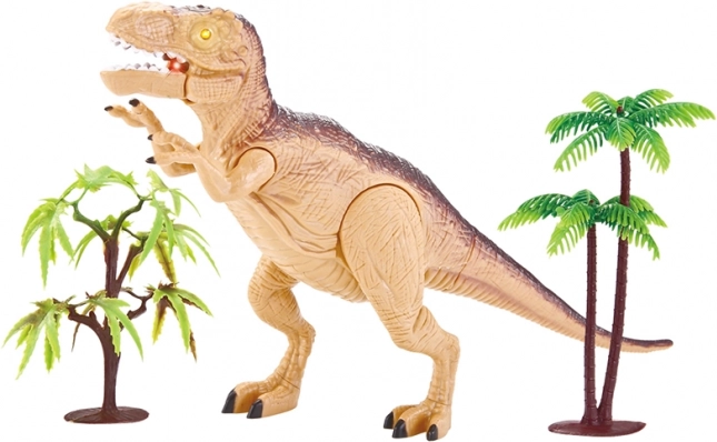 Tyrannosaurus rex se zvukem a světlem – hnědý interaktivní dinosaurus 23 cm