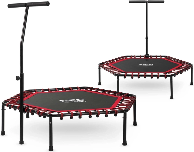 Fitness trampolína Neo-Sport s madlem 127 cm šestihranná červená