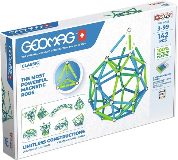 Geomag classic recycled magnetická stavebnice 142 dílků – modrá a zelená