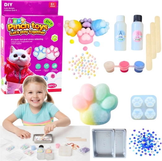 Kreativní DIY sada na výrobu squishy kočičí tlapka 28 dílů