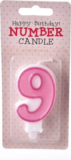 Dortová svíčka číslo 9 růžová 7 cm