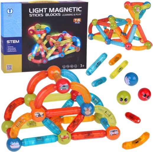 Barevná magnetická stavebnice Jokomisiada s LED osvětlením