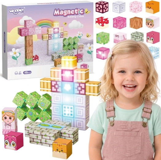 Woopie magnetické stavební kostky 48 ks Montessori 3D