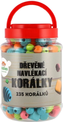 Barevné dřevěné korálky v plastové dóze 235 ks