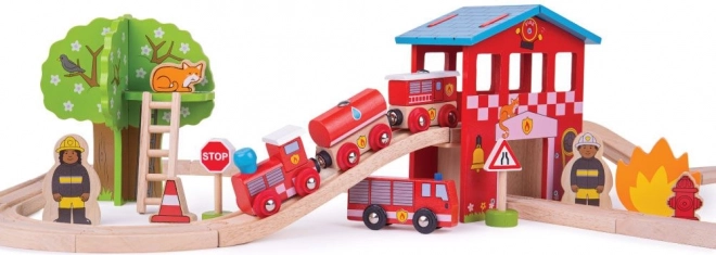 BIGJIGS RAIL dřevěná vláčkodráha – hasičská stanice
