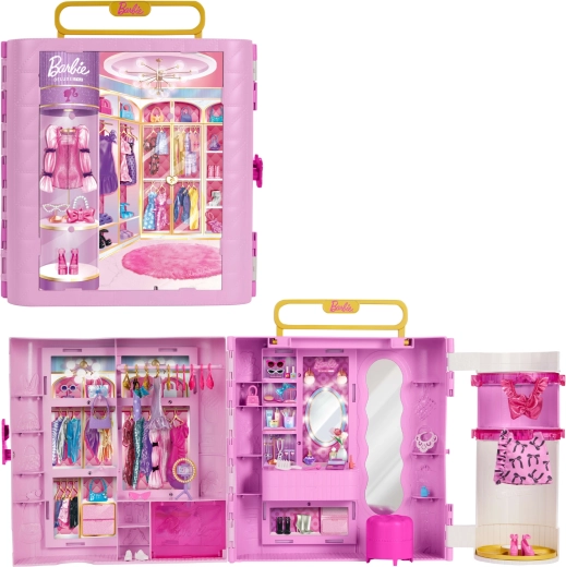 Mattel Barbie deluxe šatník na oblečky s toaletním stolkem a doplňky