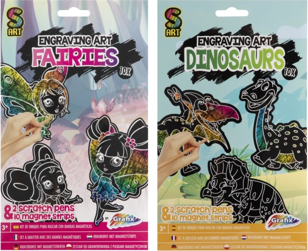 Vyškrabávací magnety – víly a dinosauři, sada 10 ks