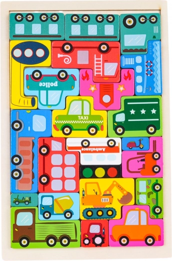 Dřevěná sada puzzlí – vozidla