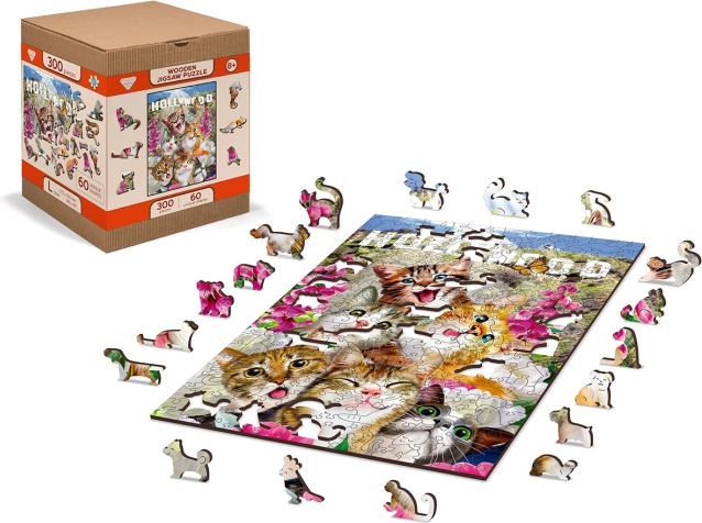 Dřevěné puzzle Koťata ve Hollywoodu - 2v1, 75 dílků