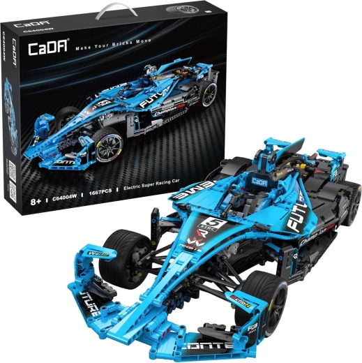 Stavebnice CaDA závodní auto 60 cm – Electric Super Racing Car, modrá, 1667 dílků