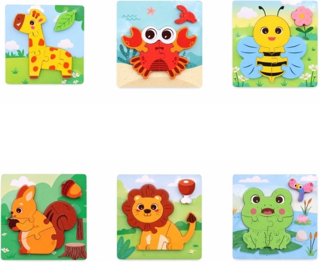 Dřevěné puzzle se zvířátky 15 × 15 cm