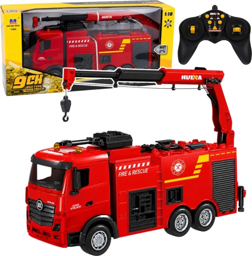 Huina rc hasičský vůz s jeřábem a vodním dělem 1:18