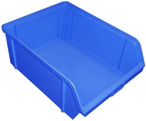 Ukládací zkosená bedna 300 × 200 × 142 mm, plast, modrá, nosnost 20 kg